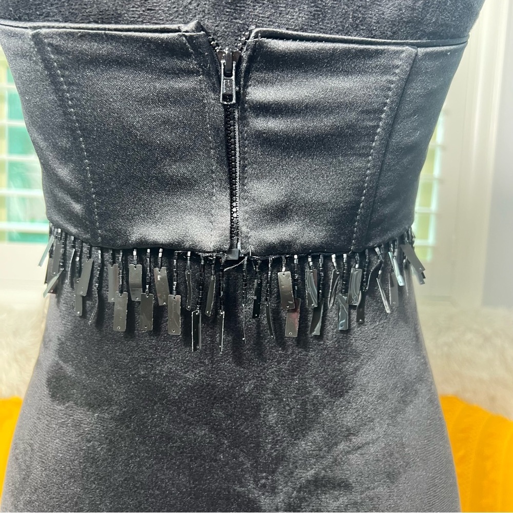 Vintage Y2K Jessica McClintock Millennium 2000 Black strapless fringe crop top - Picture 8 of 16